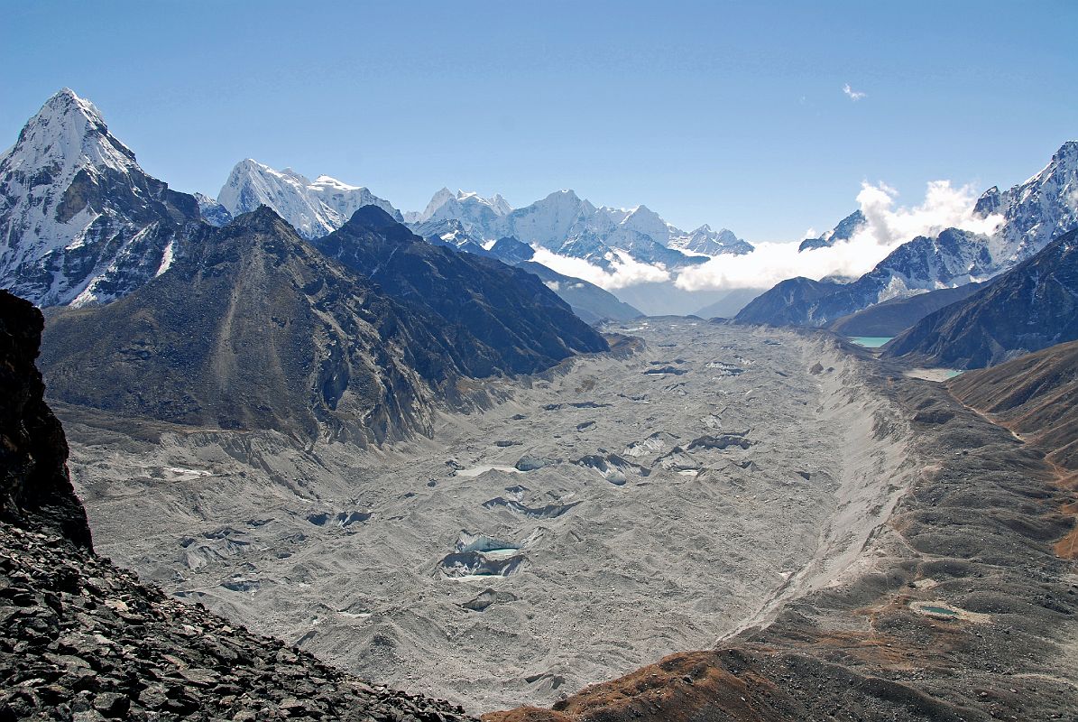 Gokyo 6 Knobby View 4 Kangchung West, Cholatse, Taweche, Kangtega, Thamserku, Kusum Kanguru, Nguzumpa Glacier. Gokyo